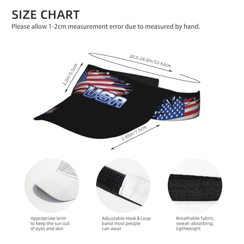 Unisex Sports Sun Visor Hats Adjustable Lightweight Packable Printed Empty Top Cap for Running Pickleball Golf Tennis - color: Usa Flag on Black