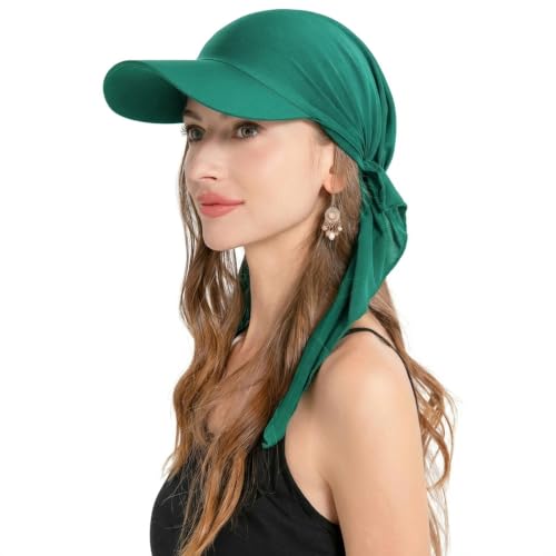 ZLYC Chemo Headwear for Women Brim Visor Head Scarf Pre Tied Headwraps Lightweight Skull Cap - color: Solid Green