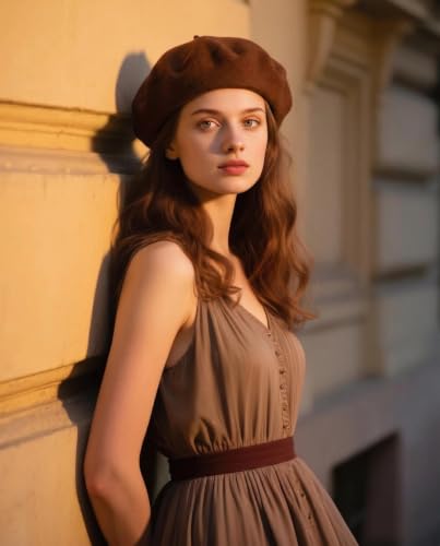 Wool French Beret Hats for Women Classic Winter Beanie Cap - color: Brown