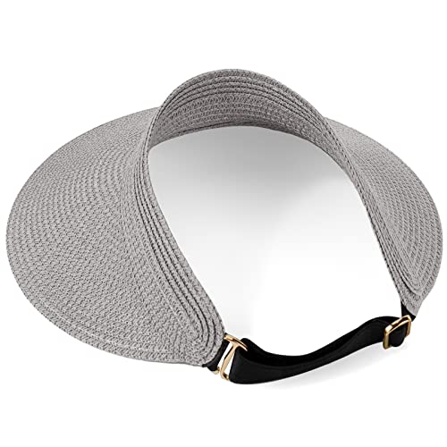 Women Summer Sun Hat Lady's Portable Beach Visor Bowknot Straw Hat - color: Grey 6