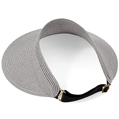 Women Summer Sun Hat Lady's Portable Beach Visor Bowknot Straw Hat - color: Grey 6