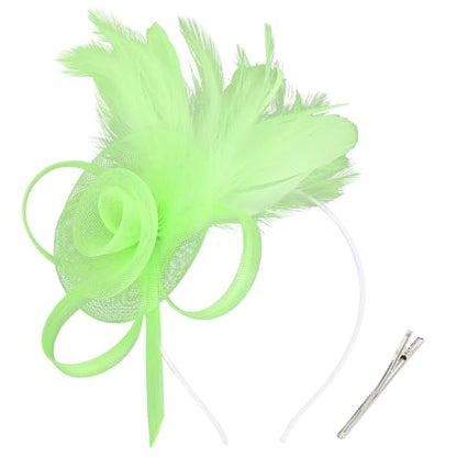 AMCAMI Fascinators Hats with Feather for Women 2026 Derby Hats Small Tea Party Hat with Headband - color: Light Green