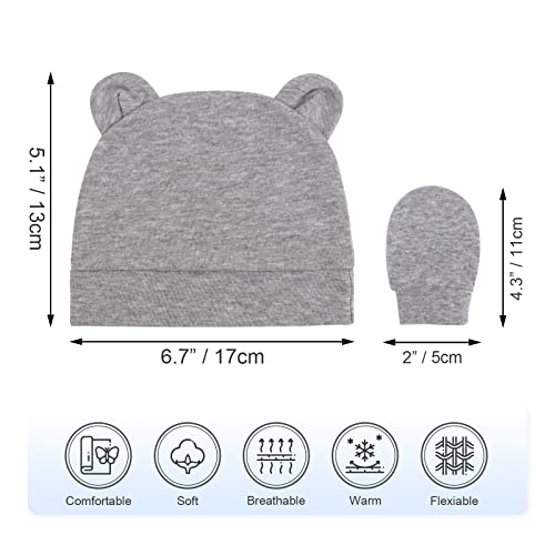 Newborn Baby Hat and Mittens Set Bear Ears Toddler Infant Beanie Caps Newborn Hospital Hat for Baby Boy Girl 0-3 Months - color: Bear Ear Gg