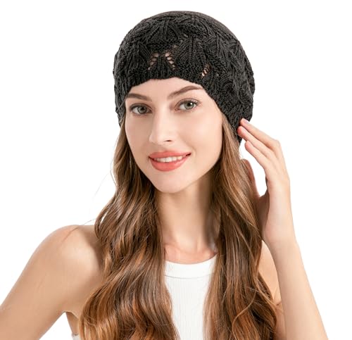 ZLYC Crochet Slouchy Beanie for Women Soft Lightweight Skull Cap - color: Solid Black
