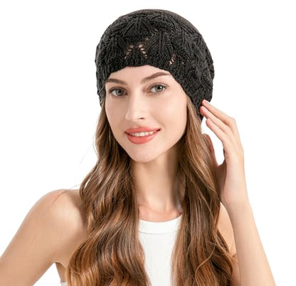 ZLYC Crochet Slouchy Beanie for Women Soft Lightweight Skull Cap - color: Solid Black