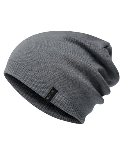 Wool Blend Ribbed Knit Beanie for Men Women, Double Layer Warm Winter Hat Beanies Skull Cap - color: Medium Grey