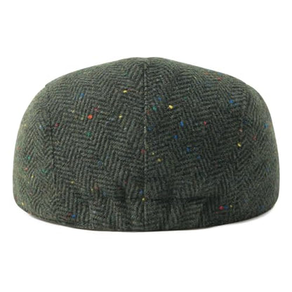 FEINION Men Wool Blend Flat Cap Tweed Newsboy Ivy Hat - color: Flecked Green