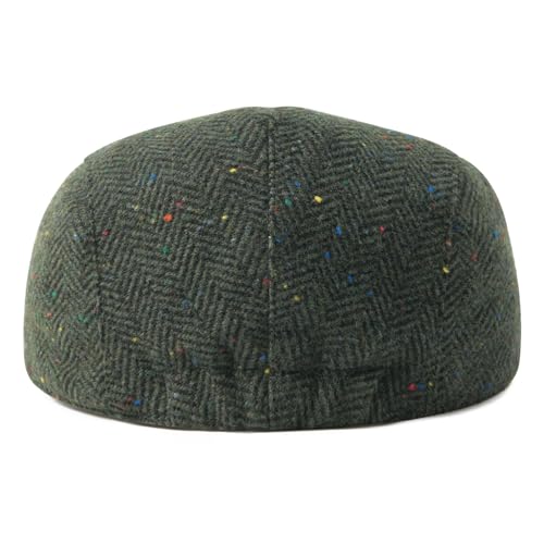 FEINION Men Wool Blend Flat Cap Tweed Newsboy Ivy Hat - color: Flecked Green
