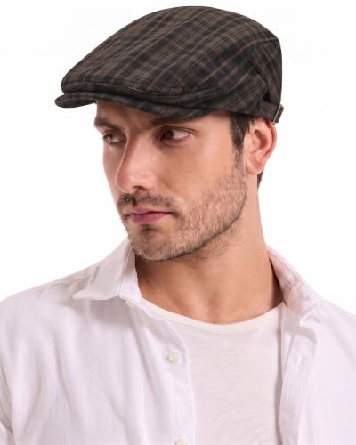 ZLYC Men Summer Flat Cap Scally Ivy Gatsby Newsboy Beret Driver Hat - color: Tartan Black