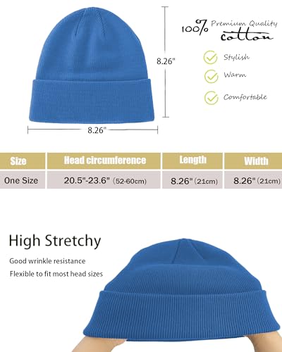 vidsel 100% Cotton Beanie Hat-Unisex Winter Knit Cuffed Beanies Skull Cap - color: 1-blue