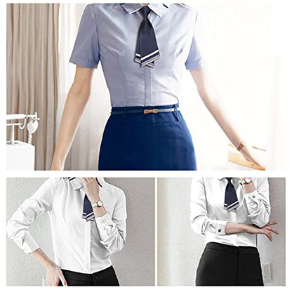 Mantieqingway Women Uniform Necktie Adjustable Strap Striped Pre-tie Ties - color: Navy Blue