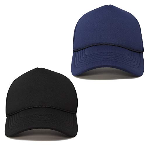 DALIX Solid Blank Trucker Hats Caps 2 Pack - color: Black and Navy Blue