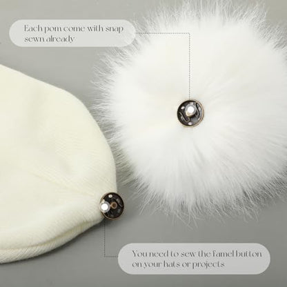 Juinte 4 Pcs 6 Inch Large Fur Pom Pom Balls for Hats, White - color: White