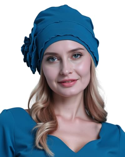 osvyo Chemo Headwear Turban Cap for Women - Cancer Beanie Hair Loss Sealed Packaging - color: Cotton Deep Sea Blue
