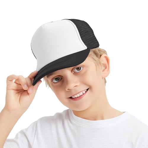 TOPTIE Kids Trucker Hat 5-Panel Foam Front Snapback Cap (Ages 3-7) - color: Black/White