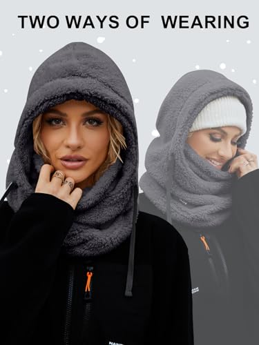 Balaclava Fleece Ski Mask Winter Face Masks Windproof Hooded Scarf - color: Dark Grey