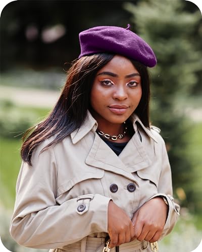 Parquet Solid Color French Beret Hat. Classic French, Casual and Chic Lightweight Cap for Women - color: Purple