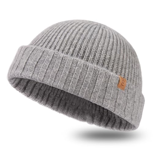 TOP-EX PolarWool™ 100% Merino Wool Short Fisherman Beanie Men Women - color: Light Grey, size: Medium-Large