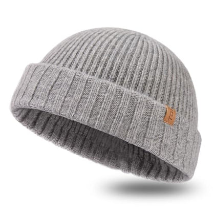 TOP-EX PolarWool™ 100% Merino Wool Short Fisherman Beanie Men Women - color: Light Grey, size: Medium-Large