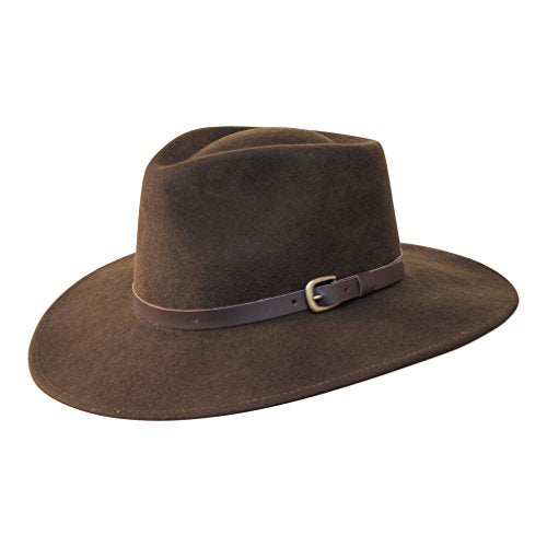 B&S Premium Lewis - Wide Brim Fedora Hat - 100% Wool Felt - Water Resistant - Leather Band - color: Dark Brown, size: 7 3/4