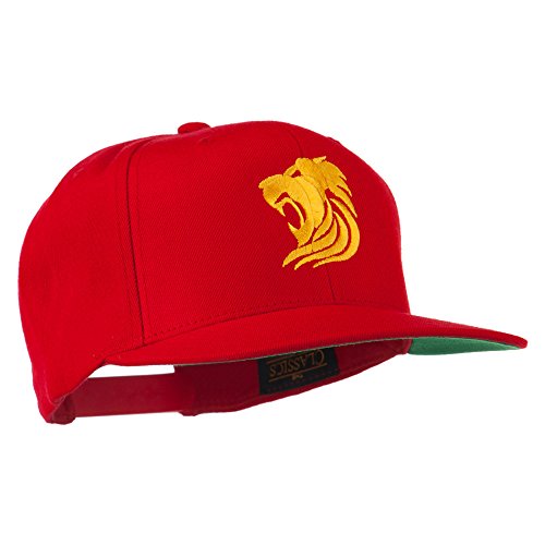 e4Hats.com Gold Lion Embroidered Wool Snapback Cap - color: Red