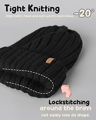 FURTALK Kids Winter Hat Toddler Knitted Beanie Faux Fur Pom - color: Black, size: 3-24 Months