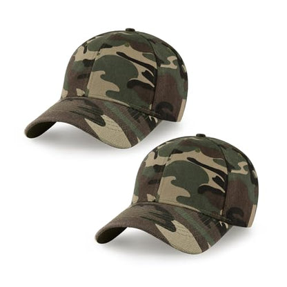 2-Pack Classic Structured Baseball Cap Adjustable Snapback Ball Caps - color: Wood Camo
