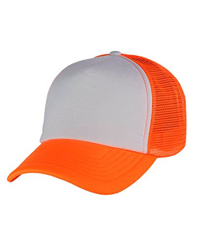 NYFASHION101 Plain Mesh Trucker Hat - Breathable 6-Panel Daily Snapback Cap, Customizable Ideal for DIY Embroidery & Patches - color: Mc Neon Orange/White