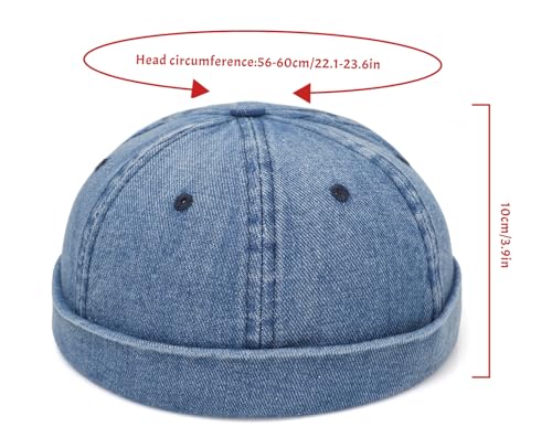 Classic Denim Skull Cap for Men Adjustable Brimless Beanie Hat for Everyday Casual Wear - color: Blue