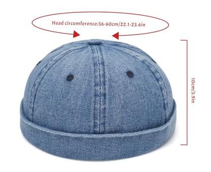 Classic Denim Skull Cap for Men Adjustable Brimless Beanie Hat for Everyday Casual Wear - color: Blue