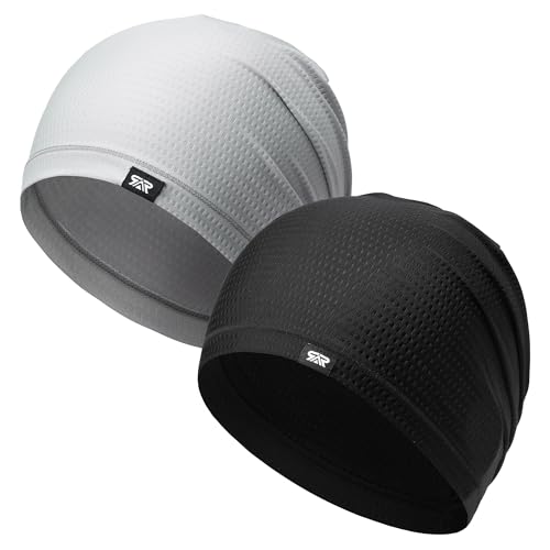 LONGLONG 2 Pack Summer Cooling Beanies Breathable Skull Caps Fits Big Heads - color: Black+gray