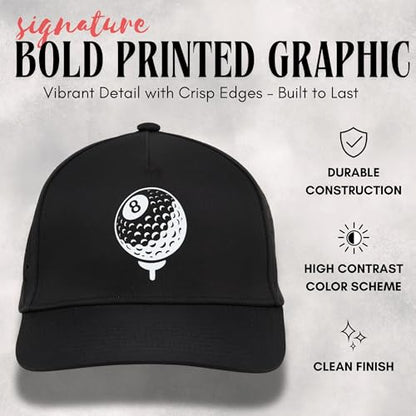 Funky Junque Mens High Crown Golf Hat, Performance Golf Cap - color: Eight Ball - Black