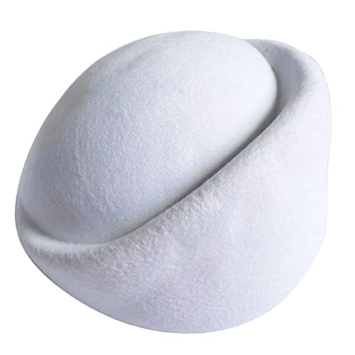 YING LAN Women Wool Cap Stewardess Pillbox Hat Fascinator Base - color: White