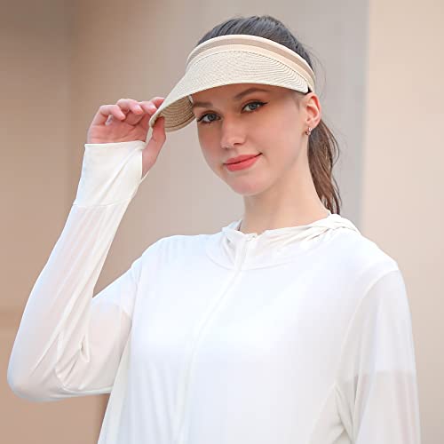 Women Summer Sun Hat Lady's Portable Beach Visor Bowknot Straw Hat - color: Beige4