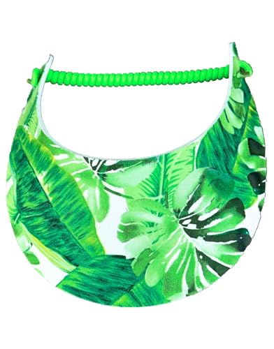 Pickleball - Fashion Fabric Foam Sun Visor for Women - Adjustable to Any Size Head - No Pressure & No Headache! | Large Green Palms