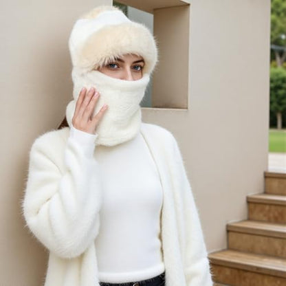 Womens Knit Pom Beanie Hat Thermal Polar Fleece Lined Winter Scarf Set Face Mask Hooded Scarf Earmuff Skull Hats