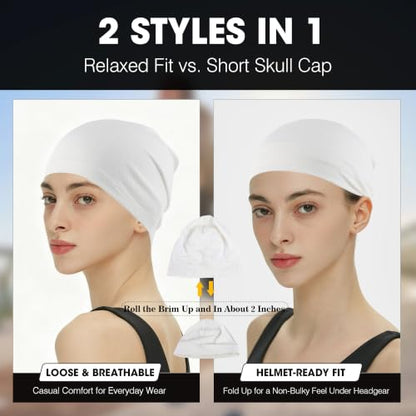 WTACTFUL 3-Pack Breathable Cooling Skull Cap for Men Women Thin Beanie - color: Black+black+white