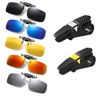 Clip on Flip up Polarized Lens For Prescription Glasses UV Protection Sunglasses (Clear lenses not Polarized) - color: 5 Pack + 2 Holder