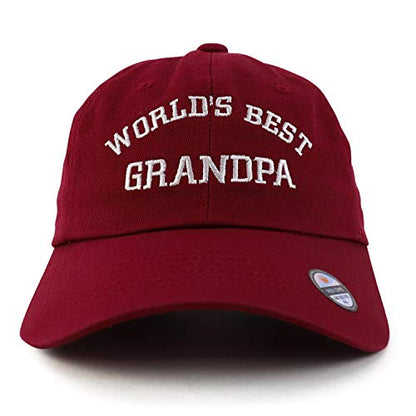 Trendy Apparel Shop World's Best Grandpa Embroidered Low Profile Soft Cotton Dad Hat Cap - color: Wine