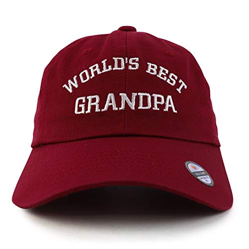 Trendy Apparel Shop World's Best Grandpa Embroidered Low Profile Soft Cotton Dad Hat Cap - color: Wine