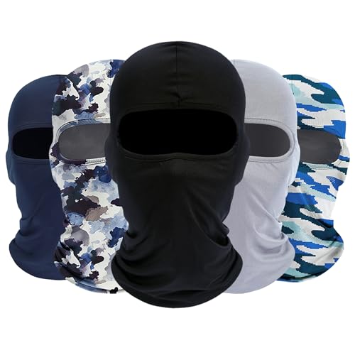ROXUN Balaclava Ski Mask, 5 Pack Neck Gaiter Motorcycle Summer Cooling - color: Black+ink-blended Blue+pixel Camo+light Gray+navy
