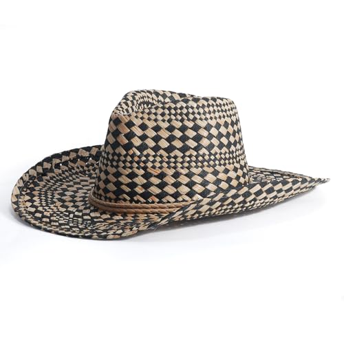 Straw Cowboy Cowgirl Hats for Women Men Summer Beach Hat Shapeable Brim - color: Natural - Lotus