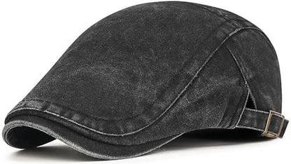 Mens Flat Caps Cabbie Driving Beret Newsboy Cotton Ivy Hat - color: B - Black