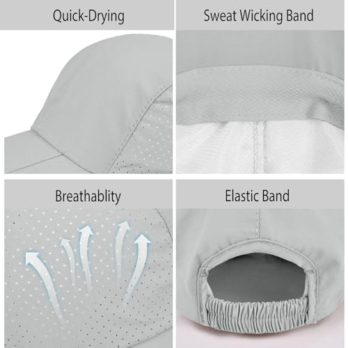 Foldable Baseball Cap for Men and Women,Long Brim Breathable Baseball Hats Quick Dry Sun Protection Collapsible Portable Hat - color: Light Grey