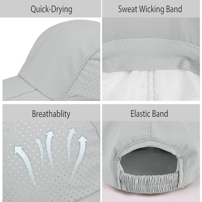 Foldable Baseball Cap for Men and Women,Long Brim Breathable Baseball Hats Quick Dry Sun Protection Collapsible Portable Hat - color: Light Grey