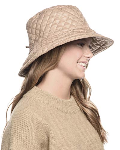 Foldable Water Repellent Quilted Rain Hat w/Adjustable Drawstring, Bucket Cap - color: A Khaki