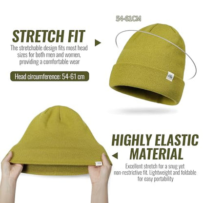CLAPE Cuff Rolled Beanie for Men Women, Soft Knit Winter Hat Double-Layer Warm Ski Skull Cap Stretch Fit - color: Clkh02-black
