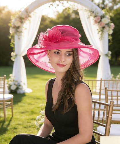 SAFERIN Women's Organza Church Fascinator Bridal Tea Party Wedding Hat - color: Cc-rose