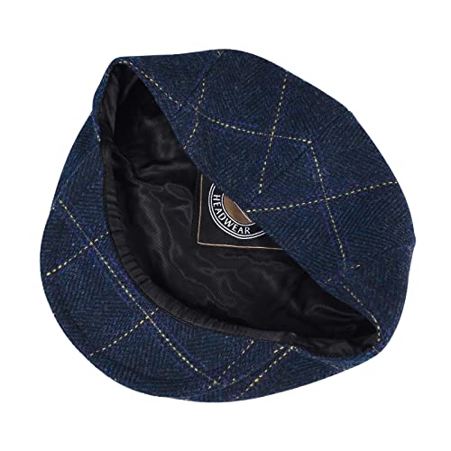 VOBOOM Men's Herringbone Flat Ivy Newsboy Hat Wool Blend Gatsby Cabbie Cap - color: Plaid Blue, size: 7 7/8