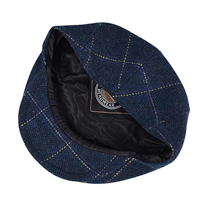 VOBOOM Men's Herringbone Flat Ivy Newsboy Hat Wool Blend Gatsby Cabbie Cap - color: Plaid Blue, size: 7 7/8